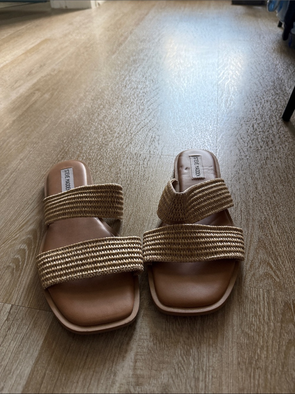 Steve Madden Natural Woven Double-Strap Slide Sandals